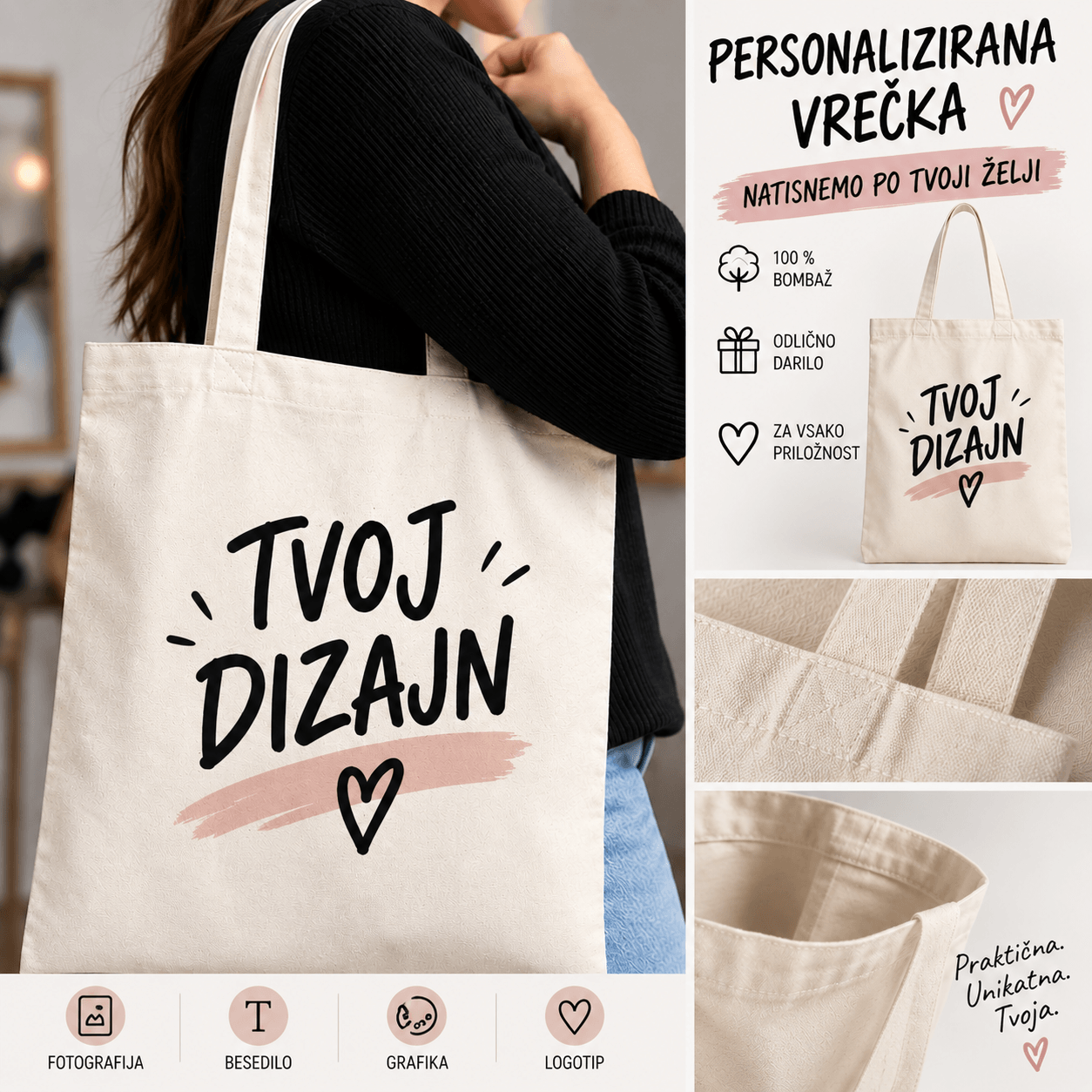 Personalizirana nakupovalna torba (motiv ali napis po želji)