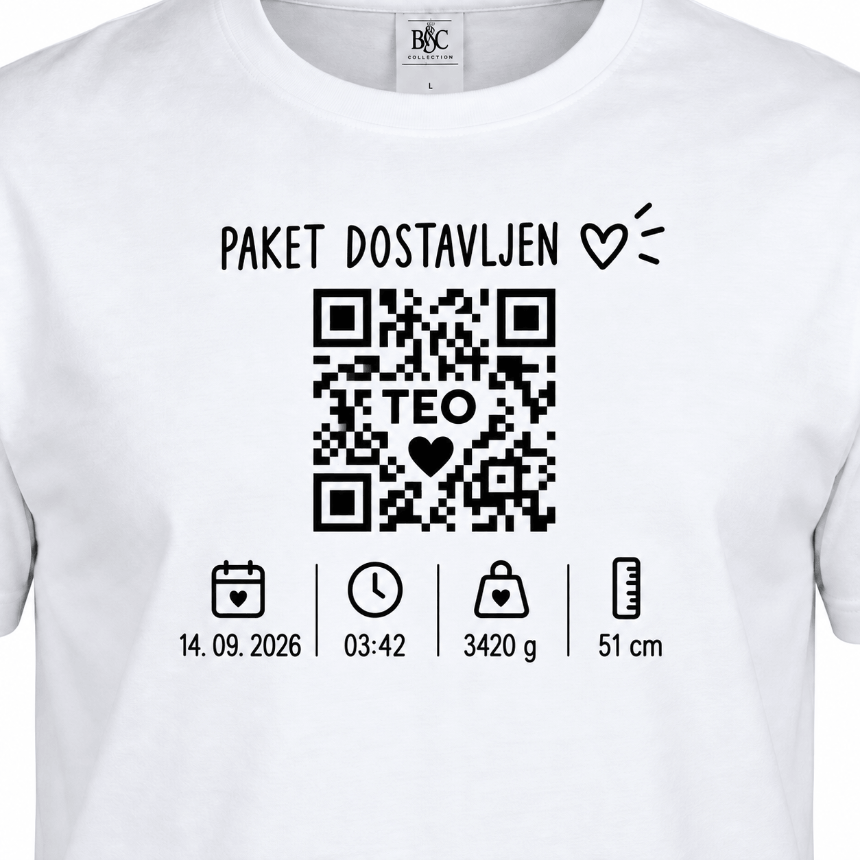Majica ob rojstvu otroka (QR koda)