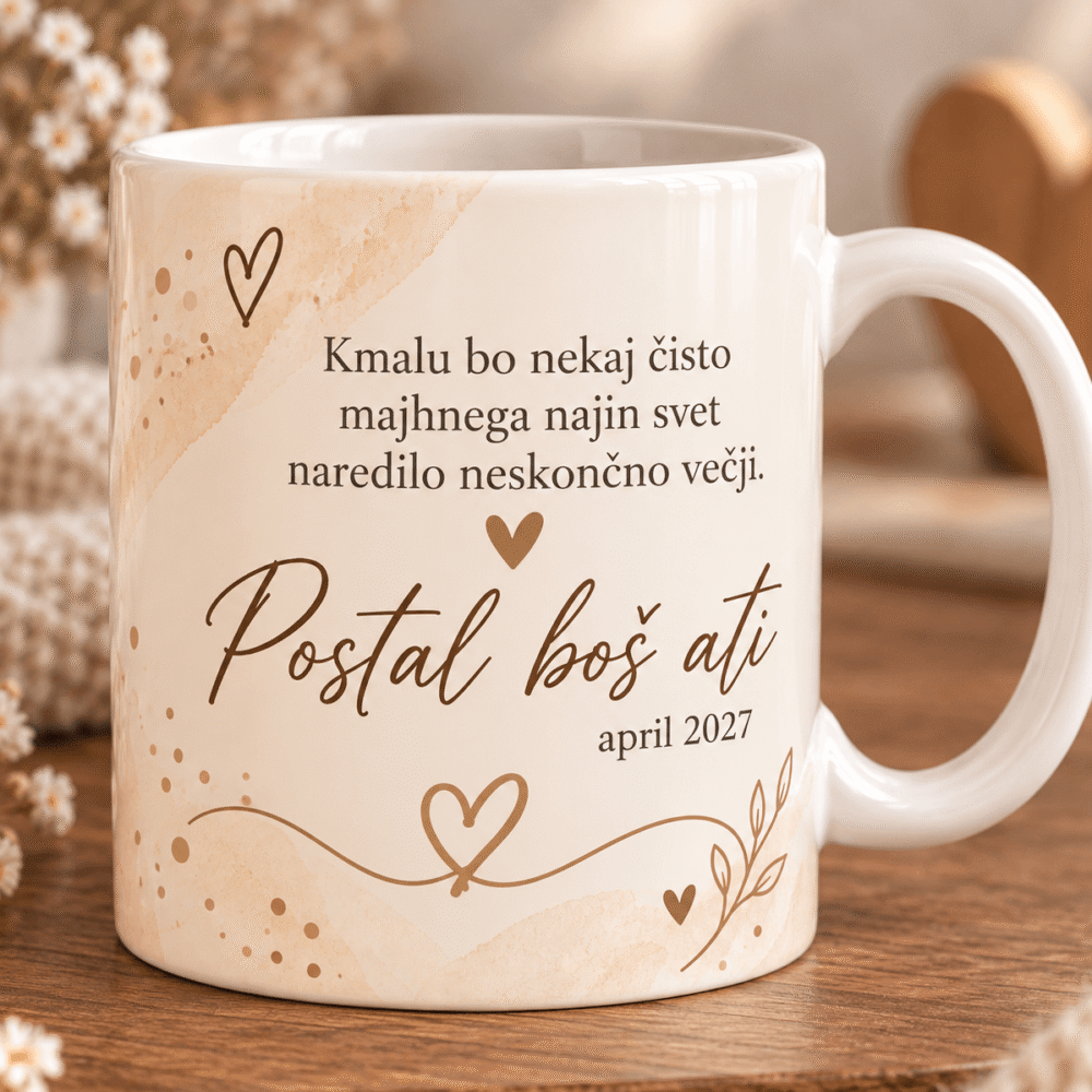Skodelica Postal boš ati – najava nosečnosti
