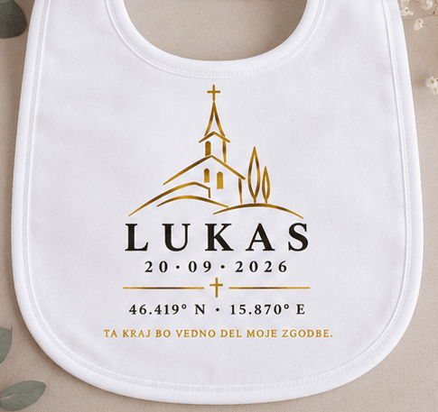 Slinček za krst (ime, datum krsta, koordinate cerkve)